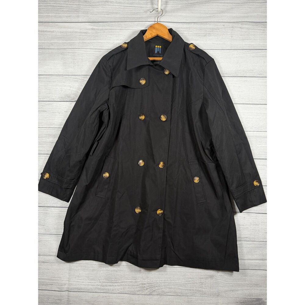 Creatmo Womens 3XL Black Double Breasted Trench Coat Plus Size Lined Bin H